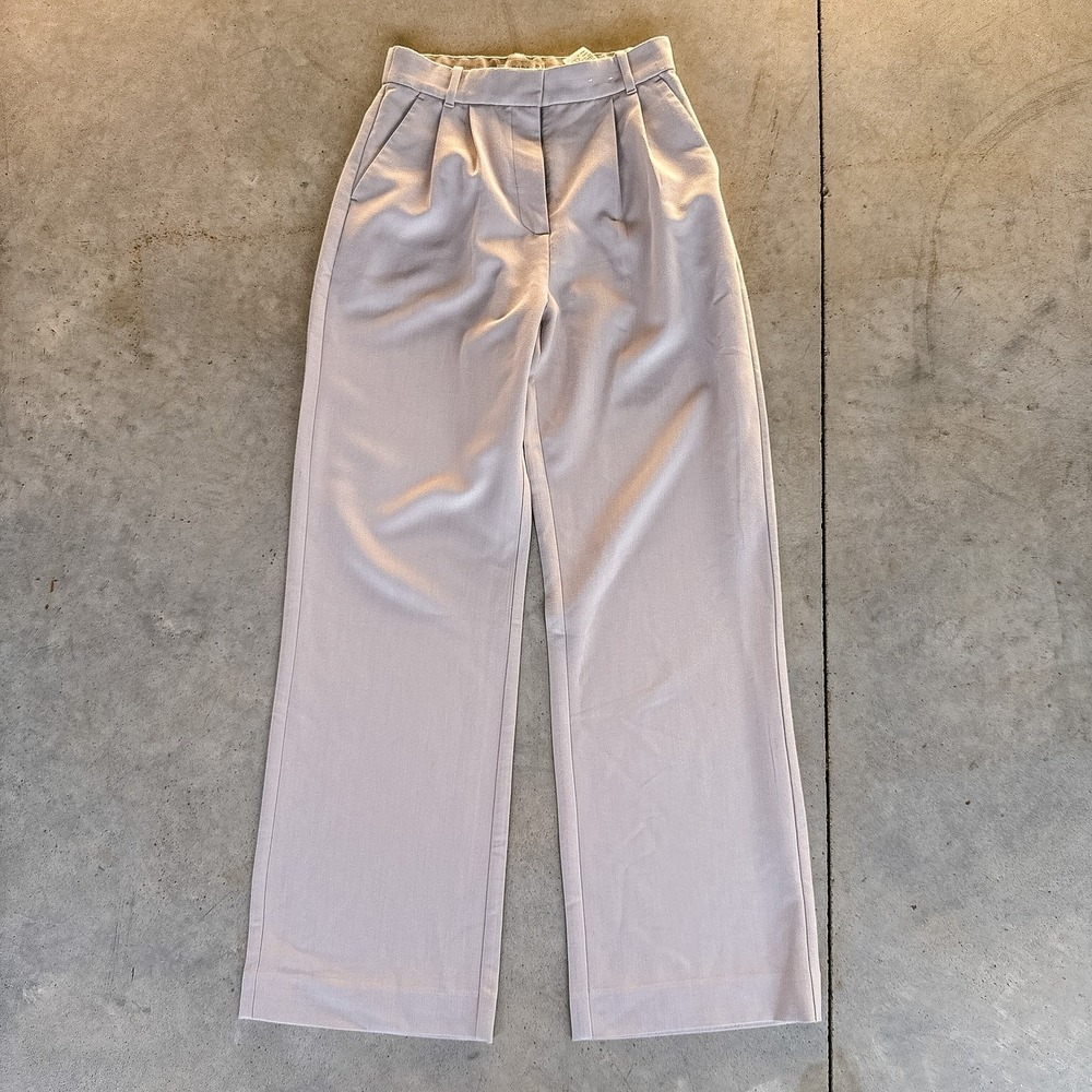 Abercrombie & Fitch Sloane Tailored Wide Leg Pants Beige Pleated High Rise 27 4L